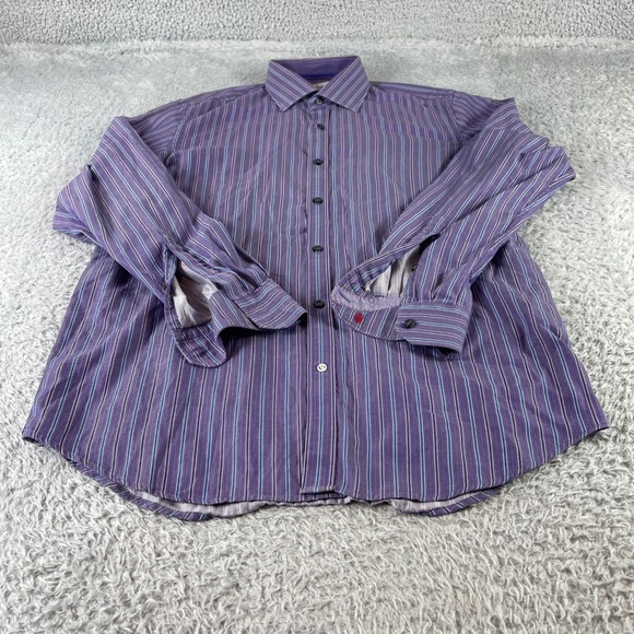 Robert Graham Other - Robert Graham Purple Blue Stripe Dress Shirt Mens 16.5 42 100% Cotton Button Up